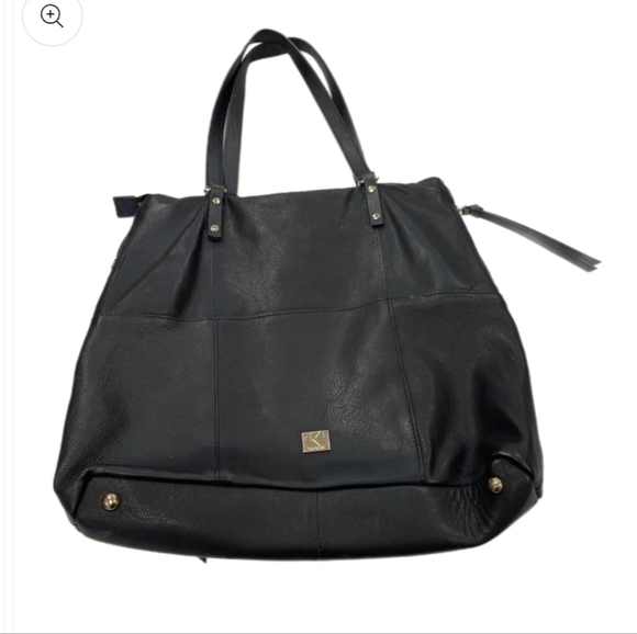 Kooba Soft Black Pebbled Leather w/ Tassels Large Tote Bag Purse - Picture 1 of 3